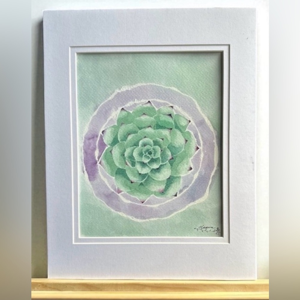 Hand-Made New Watercolor Art Succulent
